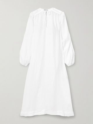 Tie-Detailed Linen Midi Dress