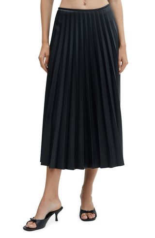 Pleated Faux Leather Skirt