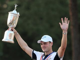 PINEHURST, NC - JUNE 15: Martin Kaymer of Germany celebrates with the trophy after his eight-stroke victory during the final round of the 114th U.S. Open at Pinehurst Resort & Country Club, Course No. 2 on June 15, 2014 in Pinehurst, North Carolina. (Photo by Andrew Redington/Getty Images)