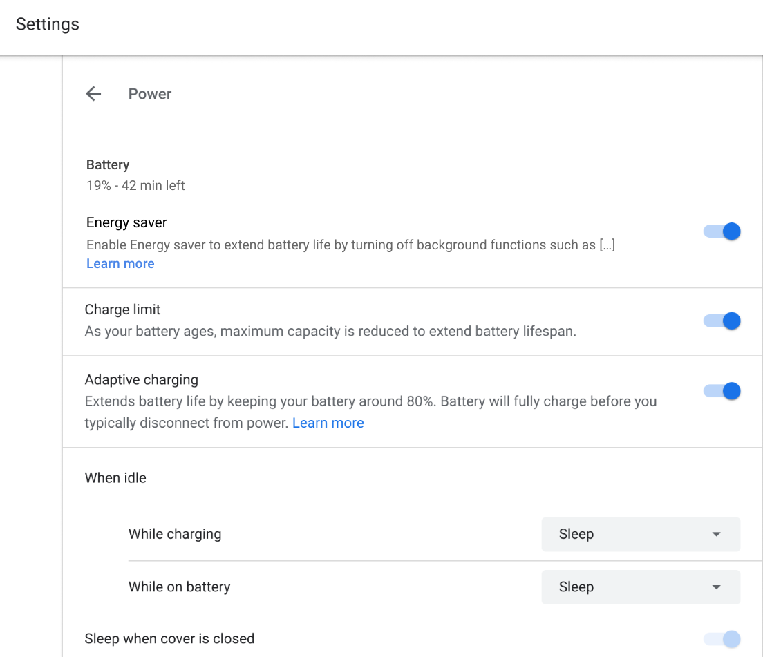 Energy Saver settings on ChromeOS