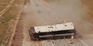 The wrecked prison bus in Fast Five