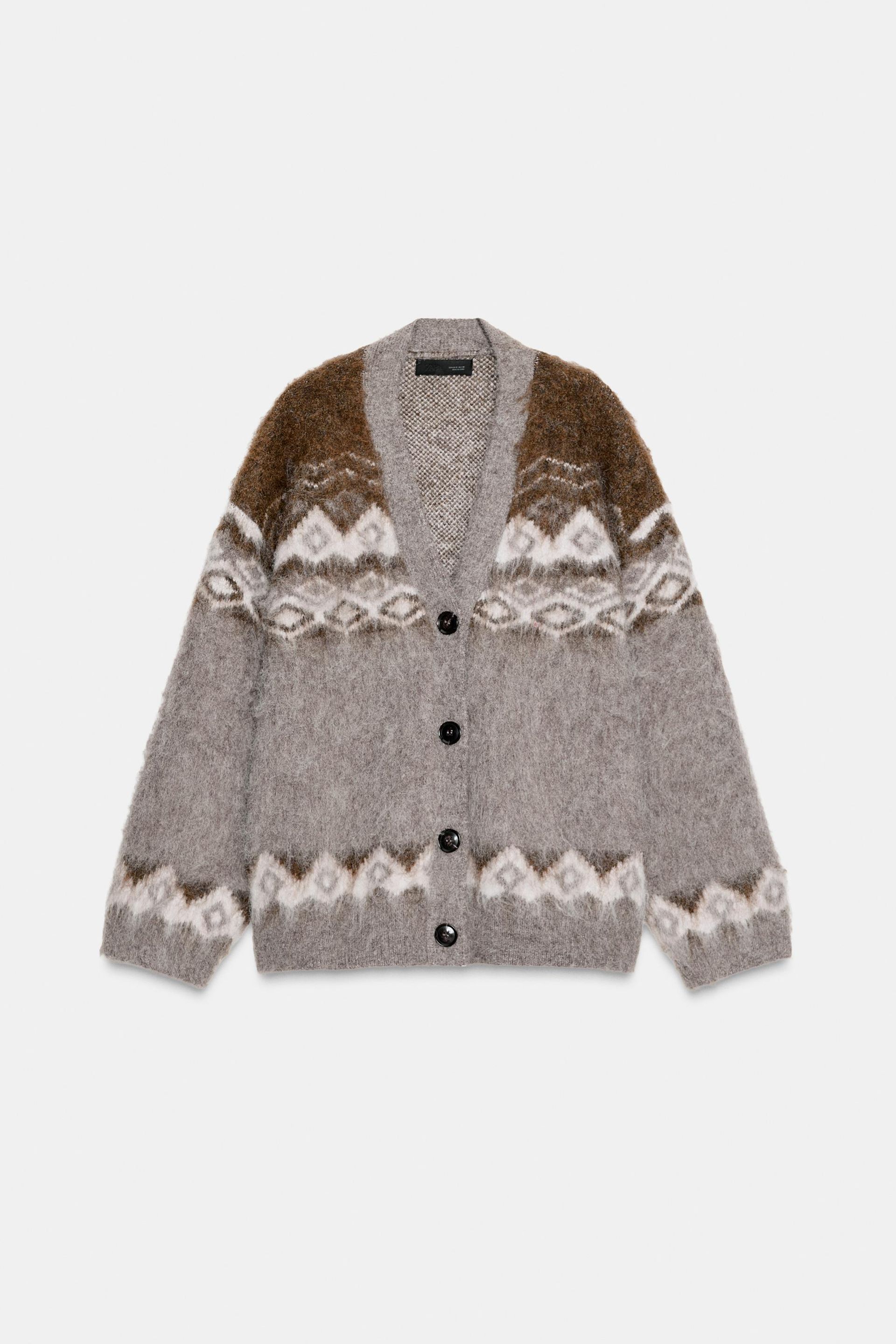 Brushed Effect Jacquard Cardigan