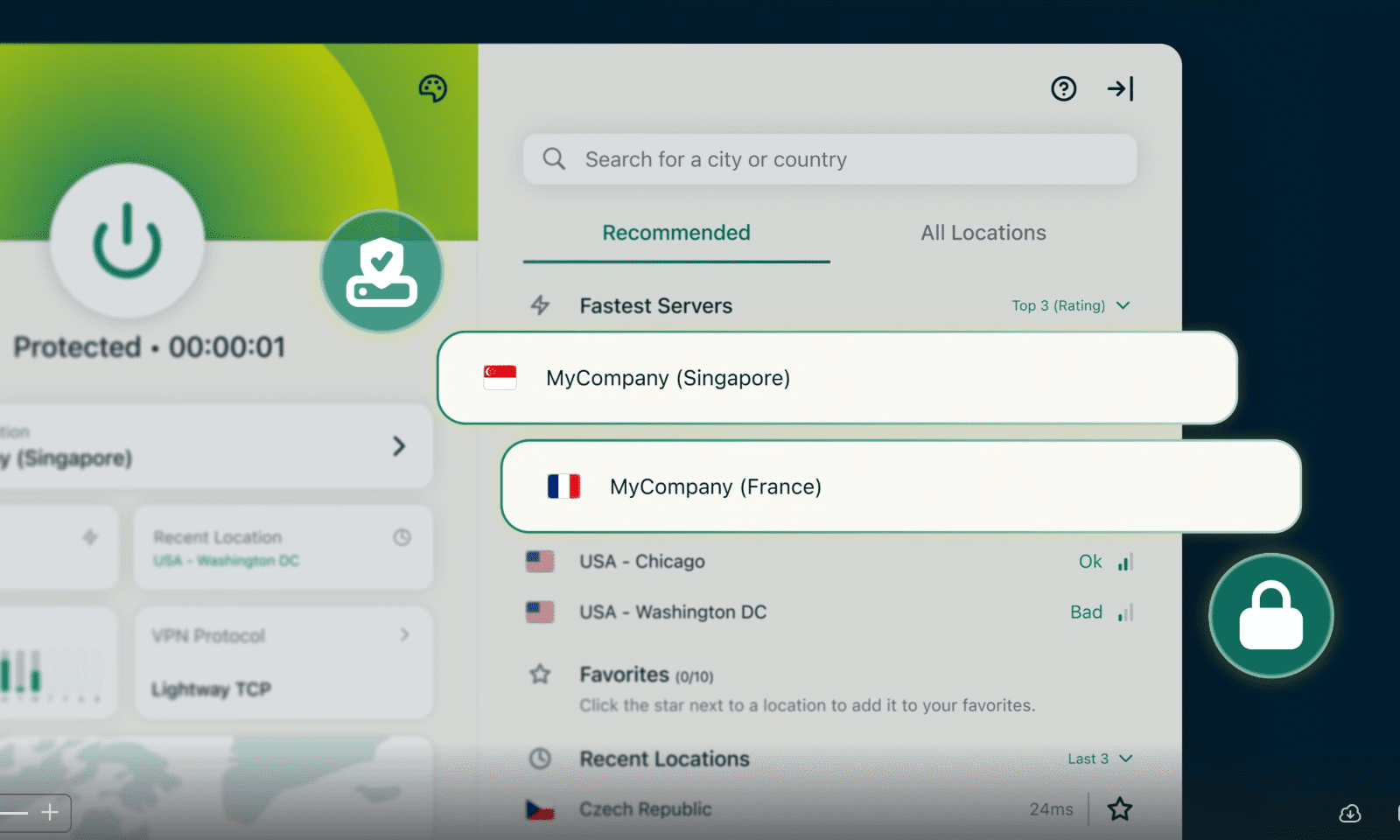 Dedicated IPs for ExpressVPN for Teams displayed on the ExpressVPN's app