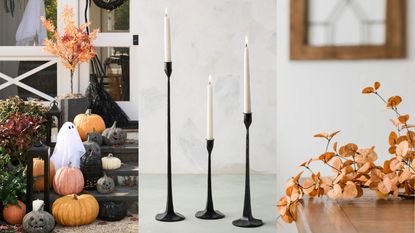 Examples of the best places to buy Halloween decor, a three panel images of some Halloween decor from Pottery Barn and Magnolia