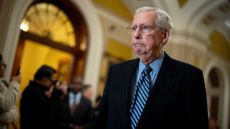 U.S. Senate Minority Leader Mitch McConnell (R-KY) arrives for a news conference following the weekly Senate Republican policy luncheon at the U.S. Capitol on November 19, 2024