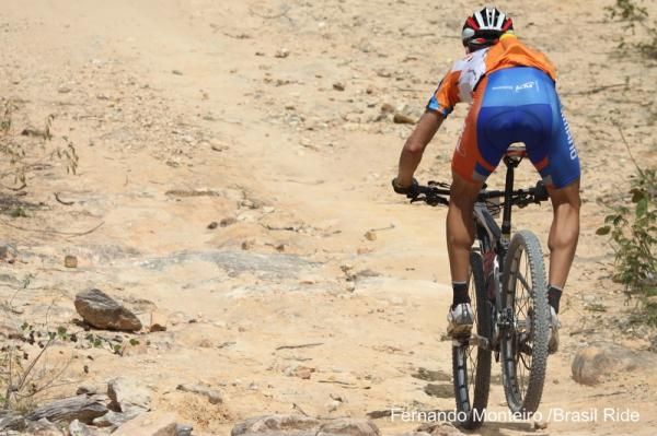 A riders rear wheel catches some air