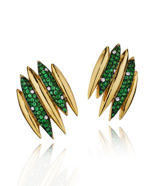 Green and gold earrings by Yoki