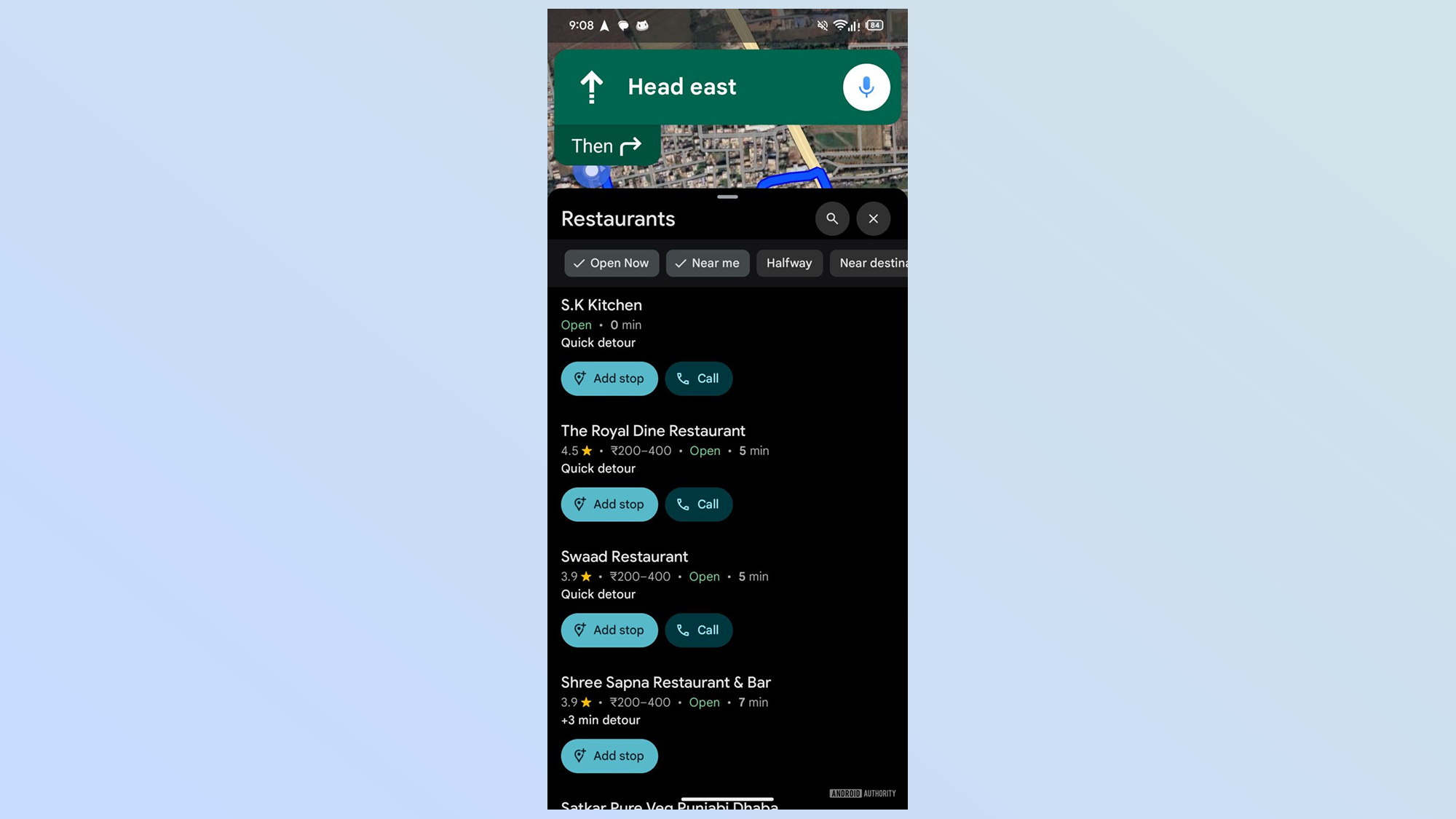 google maps new add stop menu