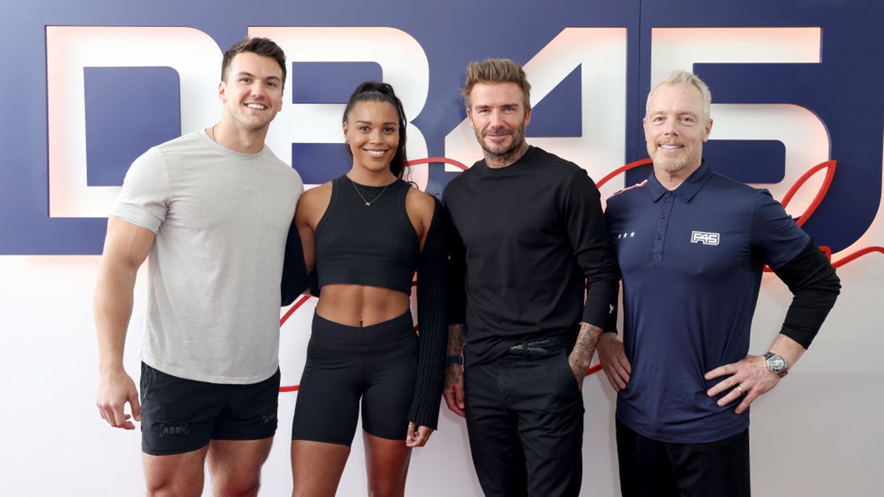 corey george, morgan mitchell, david beckham and gunnar peterson at the launch of db45