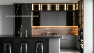 A kitchen with metallic features