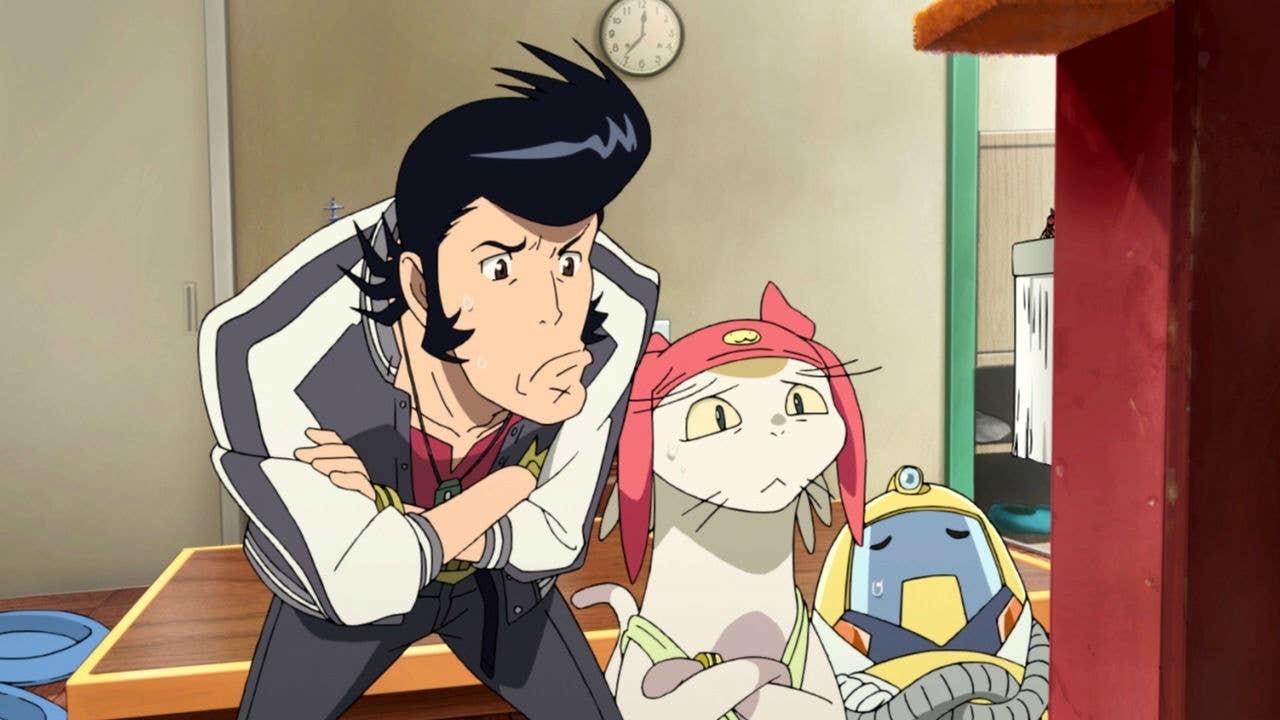 Dandy, Meow, and his robot in Space Dandy.