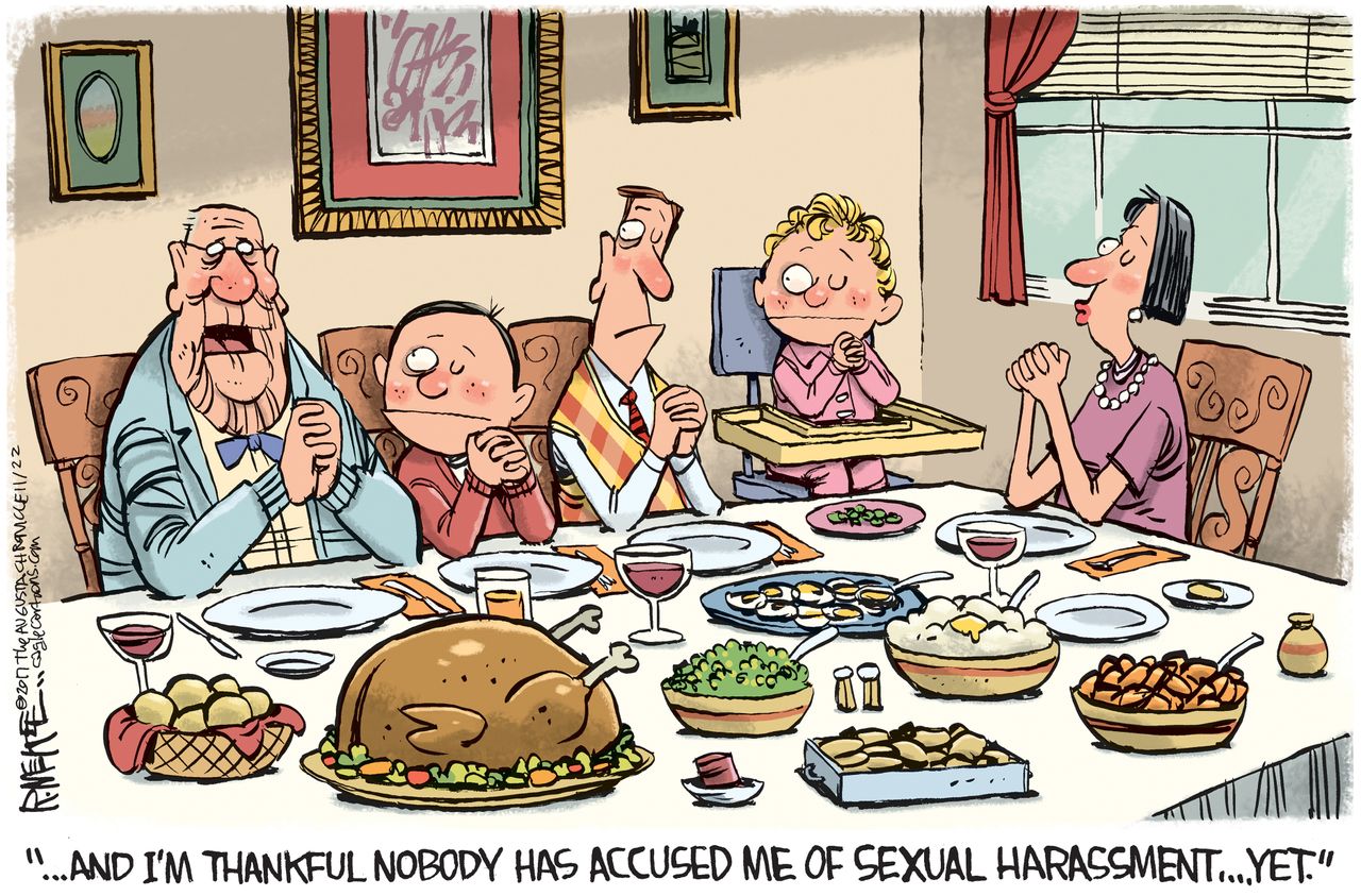 Political cartoon U.S. Thanksgiving sexual harassment