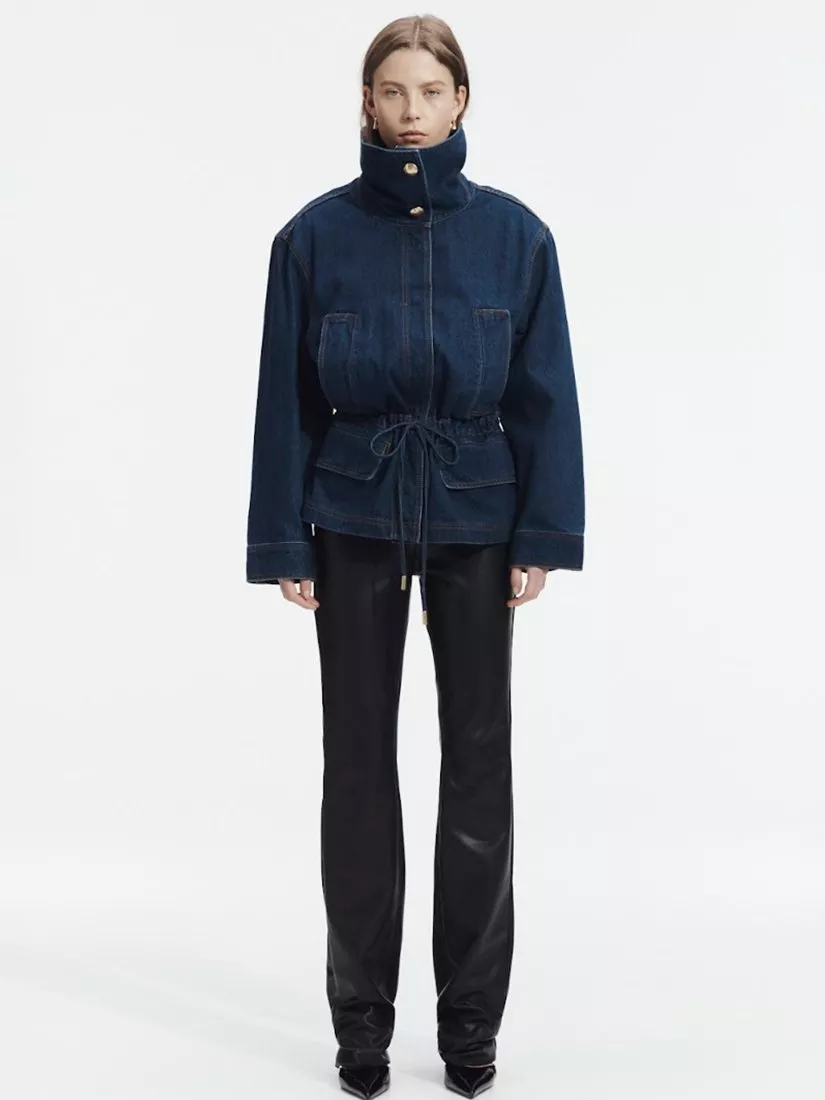 Aje Seren Adjustable Drawcord Waist Denim Jacket, Dark Blue