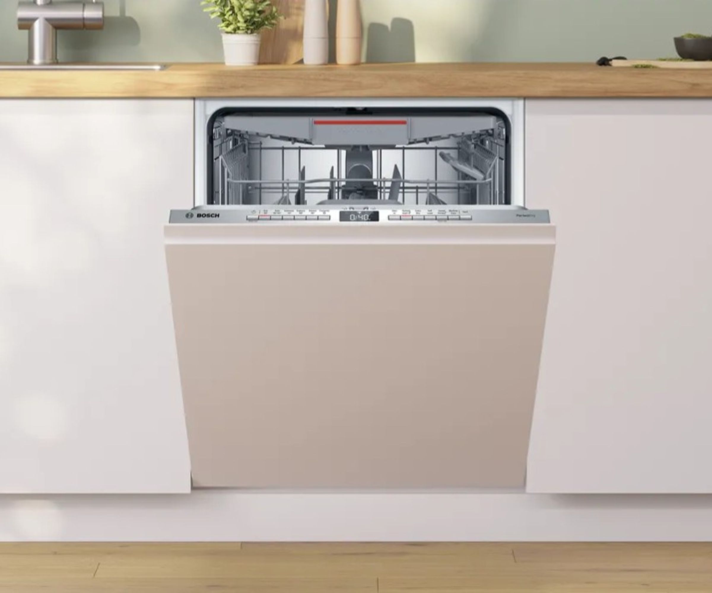 Bosch Series 6 SMV6ZCX10G Wifi Connected Fully Integrated Full Size Dishwasher installed under worktop