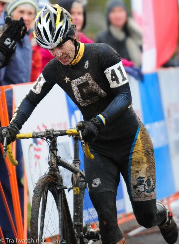 Andrea Smith (Ladies First Racing) had to run her bike over the finish line to save her third place ride