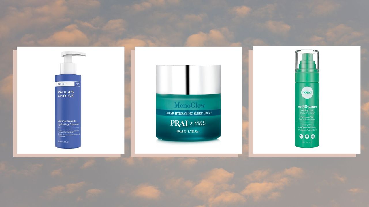 A selection of menopausal skincare from Paula&#039;s Choice, Prai and Indeed Labs