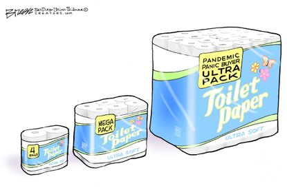 Editorial Cartoon U.S. Coronavirus Americans panic-buying toilet paper self-quarantine