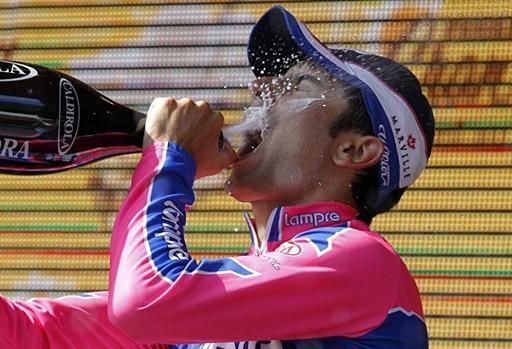 Diego Ulissi (Lampre-ISD) drinks in his success on the Giro d'Italia stage 17 podium