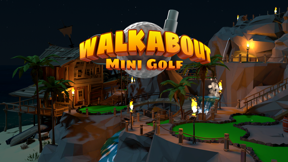 Walkabout Mini Golf banner image showing one of the courses at night time