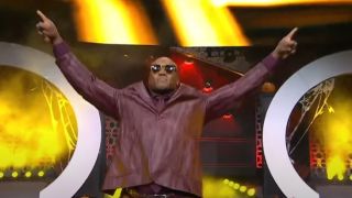 Bobby Lashley throwing his hands up in the air in AEW.