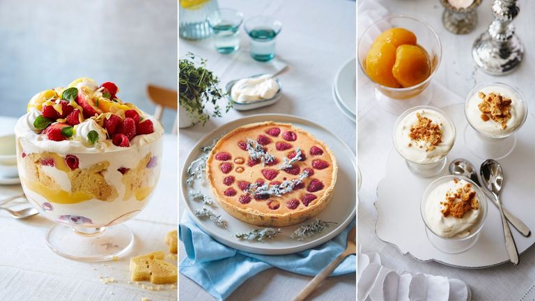 A composite image of three different dinner party desserts