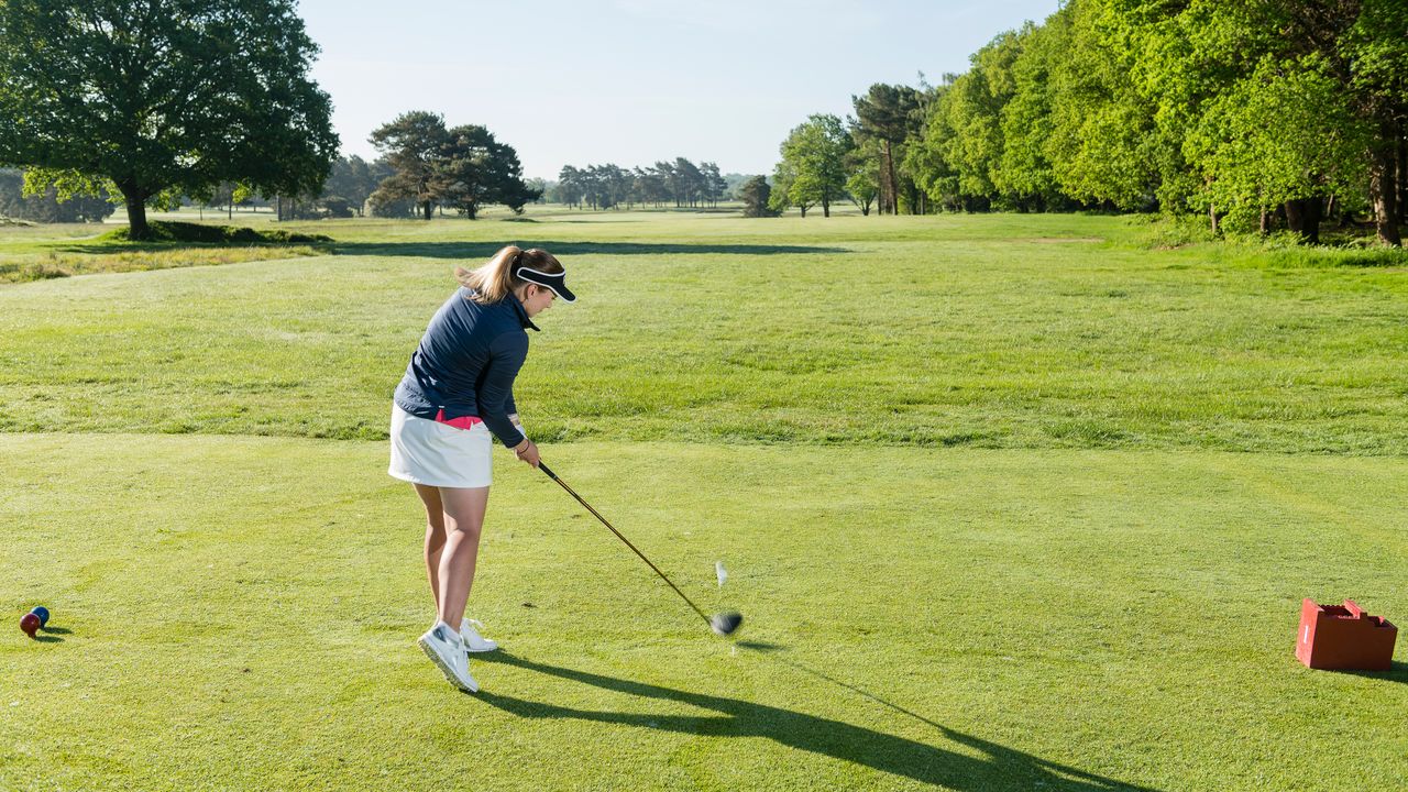 PGA pro Jo Taylor teeing off on the first hole 