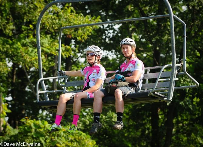 Vicki Barclay and Susan Haywood making the trip up the mountain