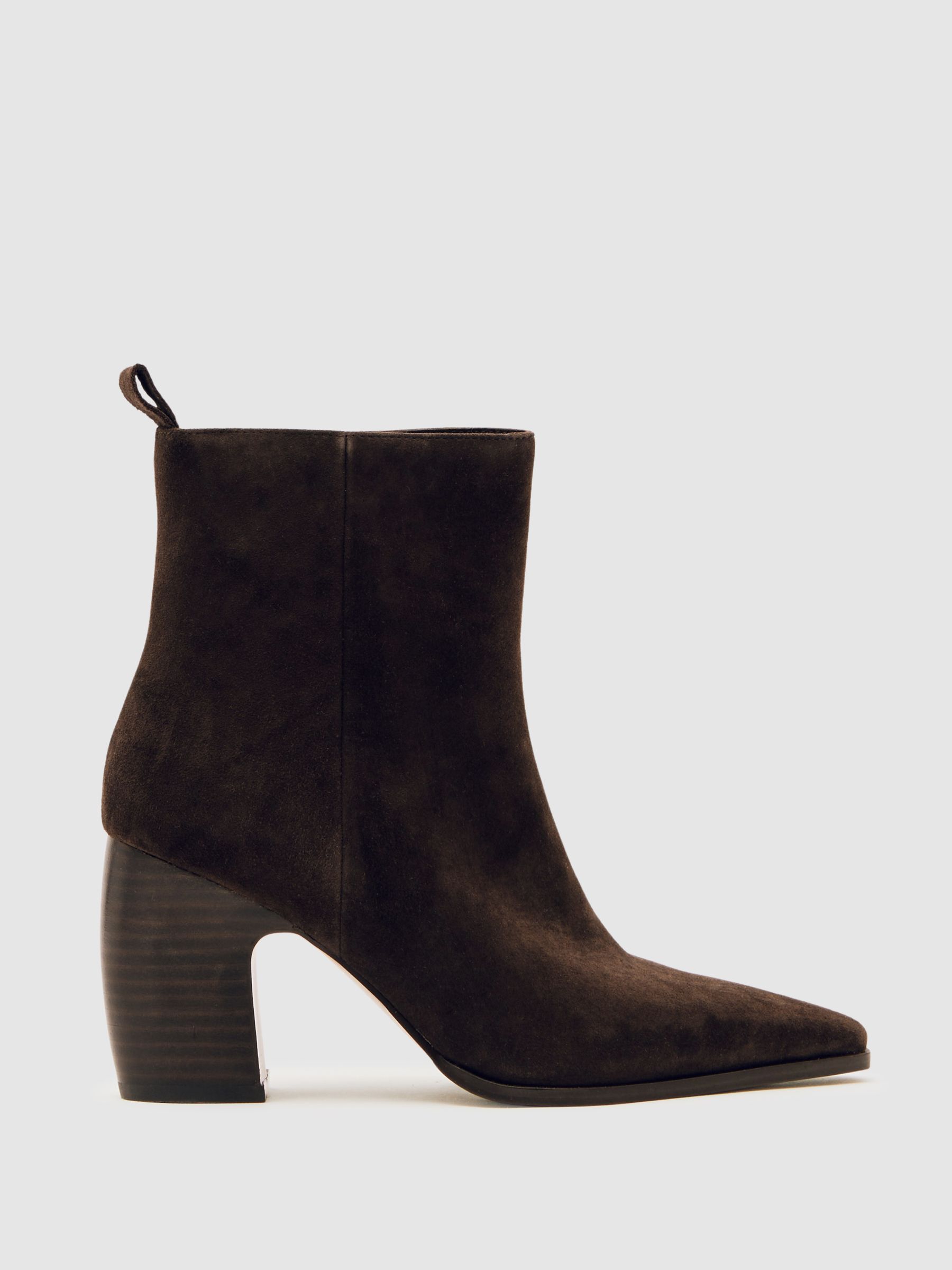 Suede Block-Heel Ankle Boots in Chocolate