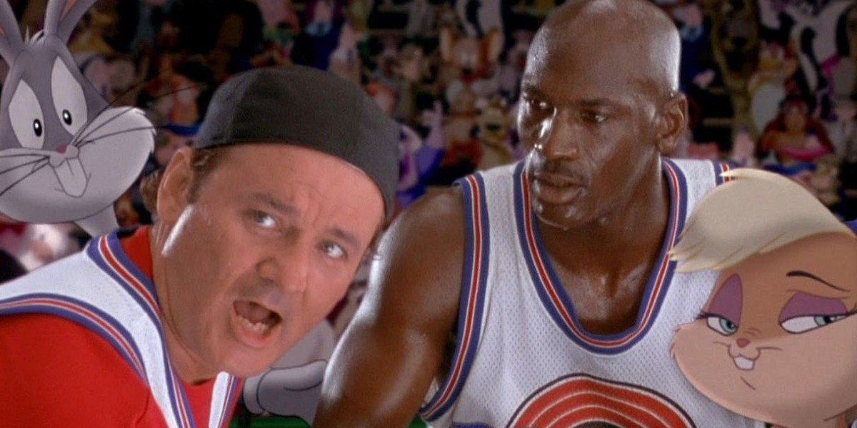 Bill Murray, Michael Jordan, Lola Bunny and Bugs Bunny in Space Jam (1996)