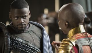Daniel Kaluuya as W'Kabi in Black Panther with Okoye