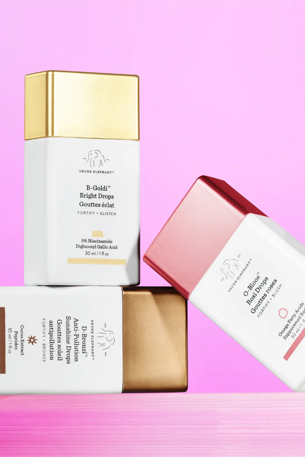 Drunk elephant B-Goldi, D-Bronzi and O-Bloos rosy drops