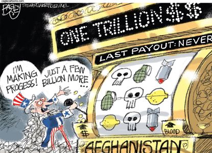 Political Cartoon U.S. Afghanistan War Slot Machine One Trillion