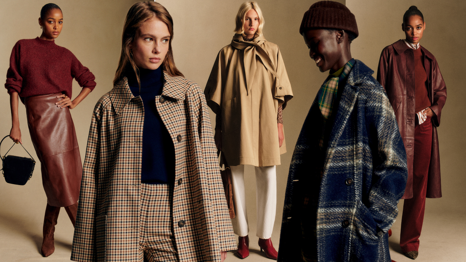 a collage of women wearing the sezane fall collection standing in front of a plain backdrop