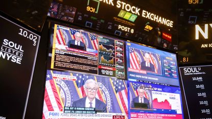 New York Stock Exchange as Fed Chair Jerome Powell talks about interest rates