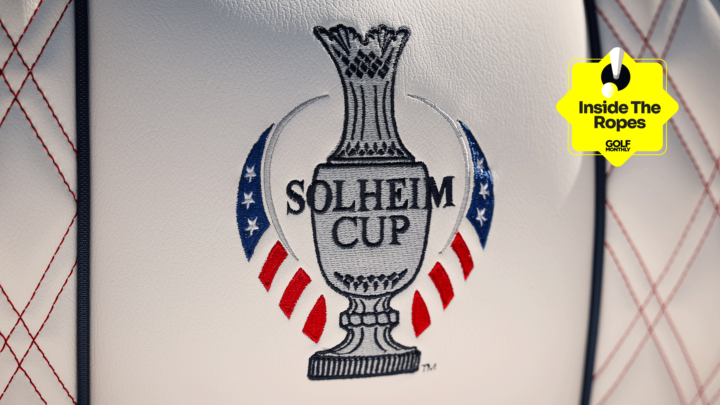 A general Solheim Cup logo on a golf cart with the Inside The Ropes sticker in the top-right corner