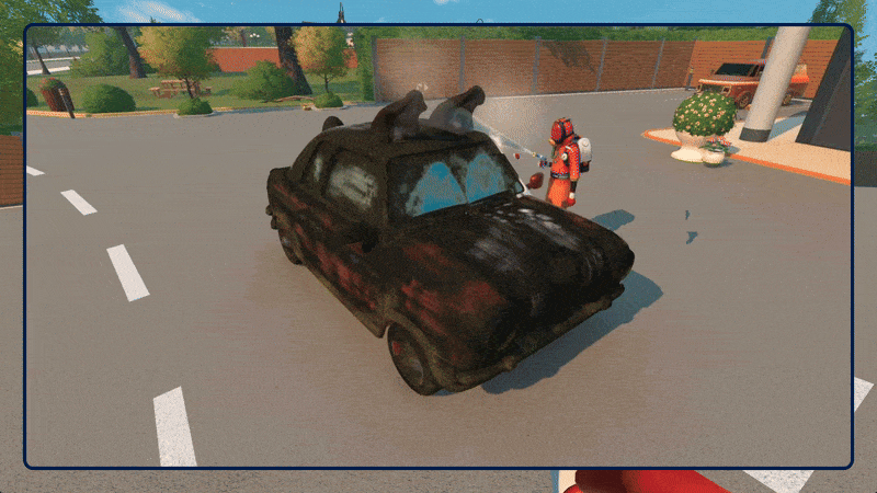 A PowerWash Simulator 2 timelapse video with a player soaping up a car and washing it off