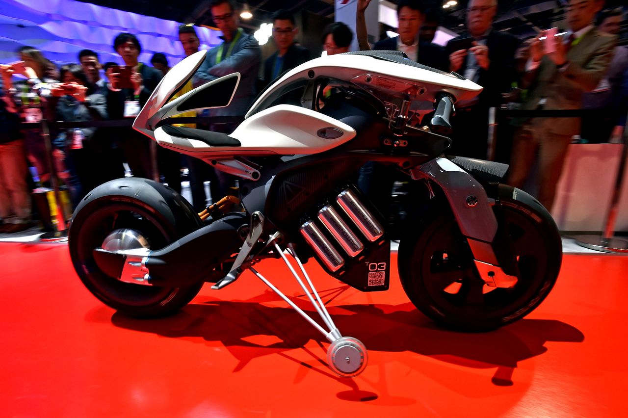 An autonomous motorcycle.