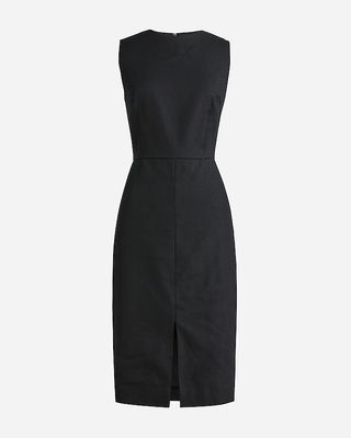 High-Neck Sheath Dress in Stretch Linen Blend