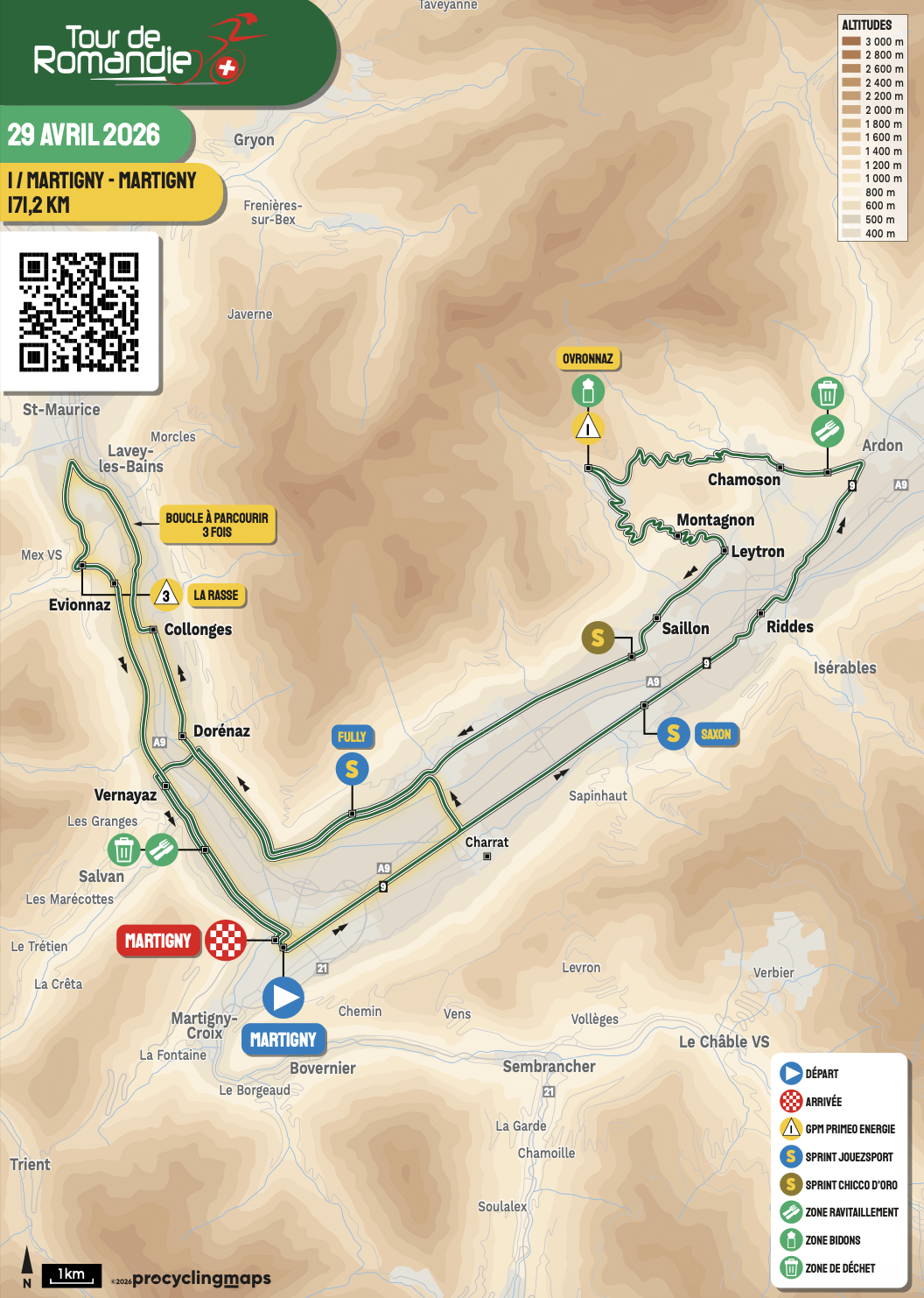Route map for stage 1 at 2026 Tour de Romandie