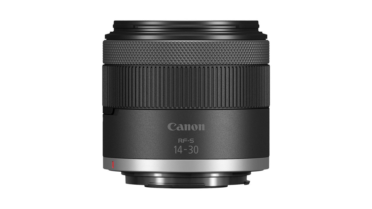 The Canon RF-S 14-30mm f/4-6.3 IS STM PZ against a white background