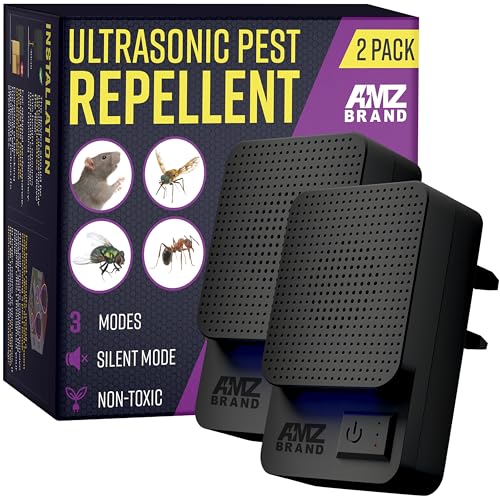 Amz Brand Ultrasonic Pest Repeller 2 Pack - Powerful Mouse Repellent - 3 Working Modes - Wide Frequency Range Pest Control Device - Ideal for Mice, Rats, Mosquitoes, Cockroach, Moths, Ants