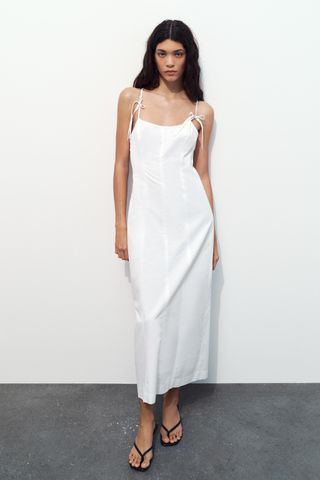 zara, Bow Gabardine Midi Dress