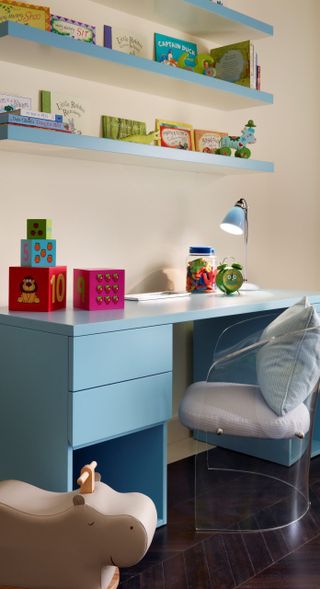 kids desk which is blue and modern