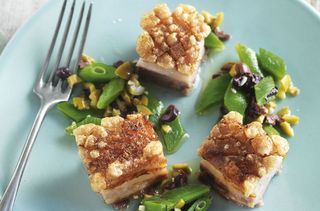 Belly pork with green bean tapenade
