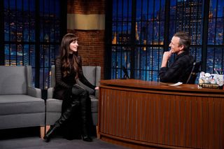 Actress Dakota Johnson during an interview with host Seth Meyers on February 7