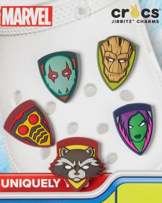 Guardian of the Galaxy Jibbitz showing Gamora, Groot, Peter Quill