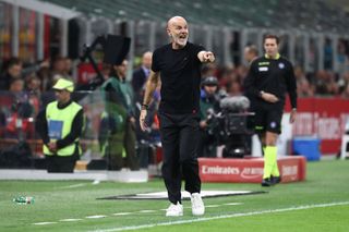 Stefano Pioli, Head Coach of AC Milan, reacts during the Serie A TIM match between AC Milan and Juventus at Stadio Giuseppe Meazza on October 22, 2023 in Milan, Italy. (Photo by Marco Luzzani/Getty Images)