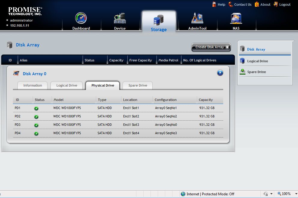 Physical hard disks are grouped into pools which can contain multiple logical drives.
