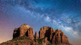 Milky Way stretches across the sky above Cathedral Rock.