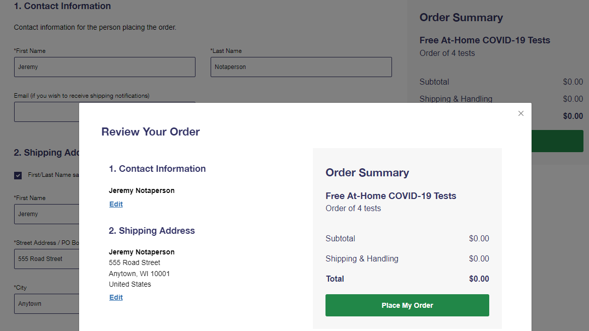 How to get free at-home Covid-19 tests online form